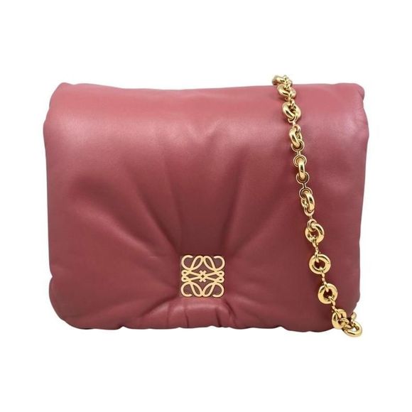 Loewe Shoulder Bag Puffergoya Bag Ap40p41x01 Lambskin Anagram Plum Rose Pink - Picture 1 of 16